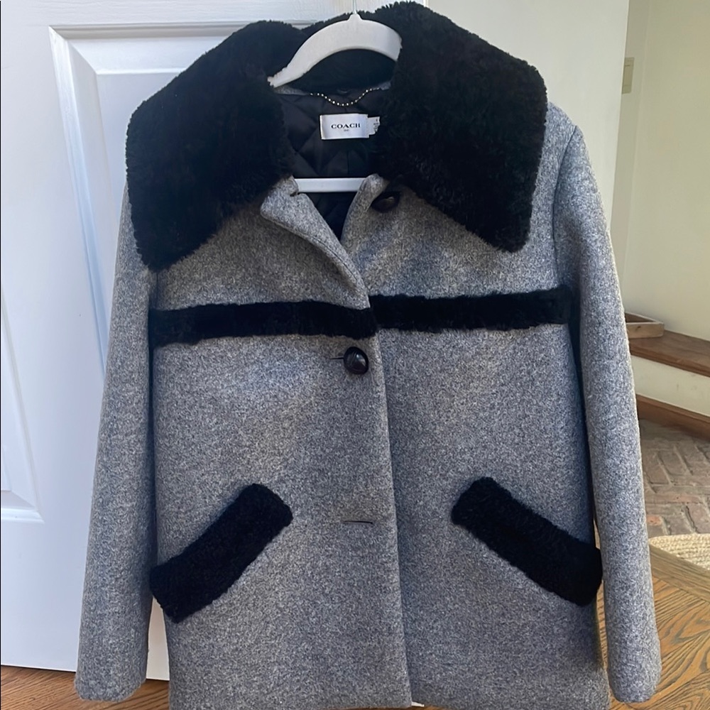 Coach Women's Gray and Black Wool Coat